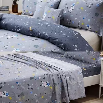 Brandream, 7 предметов, кровать в сумке, детские полноразмерные комплекты постельного белья для мальчиков «Астронавт Космическая Галактика», серый пододеяльник, простыни, подушка, комплект Shams, Gray