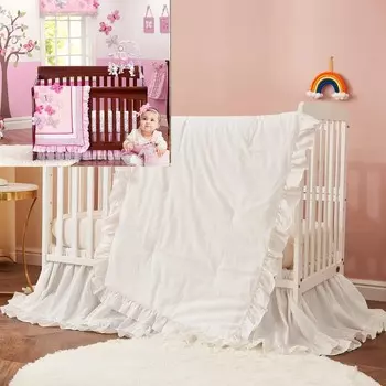 Brandream, 7 шт., комплекты постельного белья для детских кроваток для девочек и мальчиков с сельским домом, комплект из чистого хлопка с белыми рюшами в стиле бохо + розовый 3D дизайн с бабочками