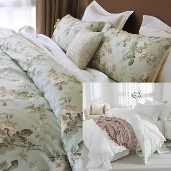 Brandream Французский деревенский сад Туалетное одеяло с цветочным принтом Пододеяльник 100% стиранный хлопок Лен на ощупь Очень мягкий Удобный Шикарный Легкий вес 6 шт.