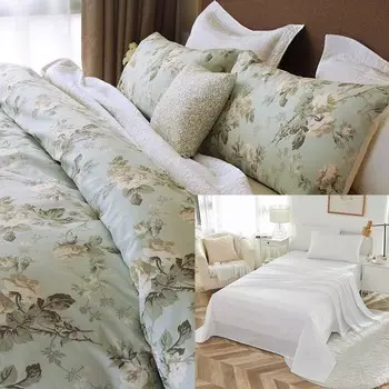 Brandream Французское деревенское садовое туалетное одеяло с цветочным принтом, пододеяльник, 7 предметов, роскошные белые простыни для отеля