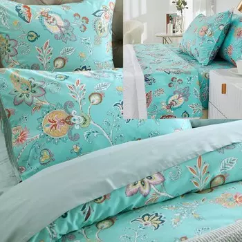 Brandream, комплект постельного белья и пододеяльников королевского размера, 7 шт., бирюзовый, в стиле бохо, с принтом пейсли, роскошное дамасское постельное белье с цветочным принтом