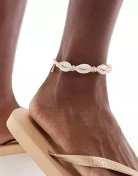 Браслет ASOS DESIGN с искусственной ракушкой и золотыми бусинами
