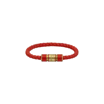 Браслет Chopard Signature Bracelet - Неоново-оранжевая кожа - кожа argile - металл цвета античного золота