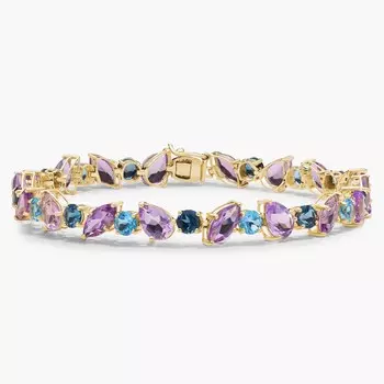 Браслет из аметиста и голубого топаза в форме буквы А из 14-каратного желтого золота Blue Nile