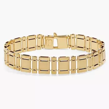 Браслет из атласных и полированных звеньев длиной 8 дюймов из желтого золота 14 карат (7,5 мм) Blue Nile