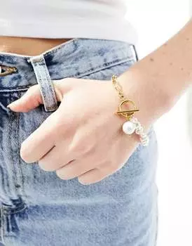 Браслет Lost Souls из нержавеющей стали с Т-образной планкой и смешанным жемчугом