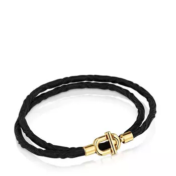 Браслет-ожерелье Tous Manifesto Elastic With 18 Kt Gold Plating Over Silver And Black Cord, позолоченное серебро/черный