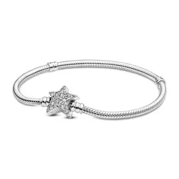 Браслет Pandora Moments Asymmetric Star Clasp Snake Chain, стерлинговое серебро