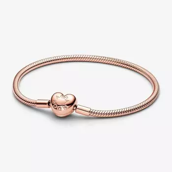 Браслет Pandora Moments Heart Clasp Snake Chain, розовое золото