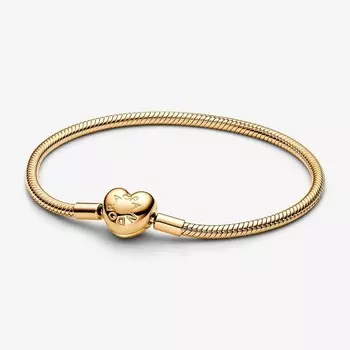 Браслет Pandora Moments Heart Clasp Snake Chain, позолота