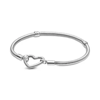 Браслет Pandora Moments Heart Closure Snake Chain Bracelet, стерлинговое серебро