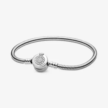 Браслет Pandora Moments Sparkling Crown O Snake Chain, серебро