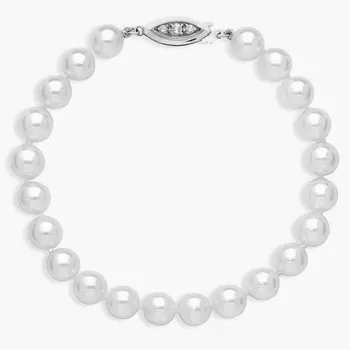 Браслет Premier Akoya с культивированным жемчугом и бриллиантами из 18-каратного белого золота (7,0-7,5 мм) Blue Nile