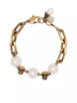 Браслет с жемчугом и декором Skull Alexander McQueen, золотой