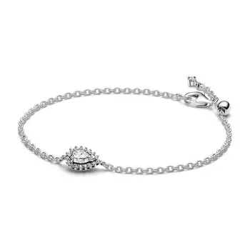 Браслет Sparkling Pear Halo Chain Pandora, стерлинговое серебро