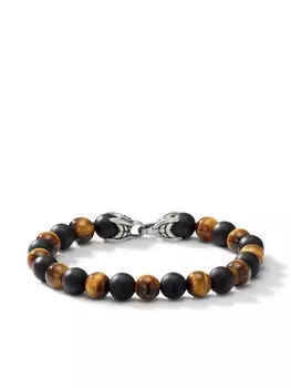 Браслет Spiritual Beads Alternating с тигровым глазом и ониксом David Yurman, серебряный