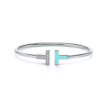 Браслет Tiffany & Co. T Diamond and Turquoise Wire, белое золото/бриллиант/бирюза