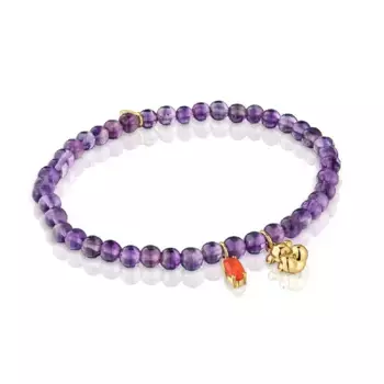 Браслет Tous Bold Bear Elastic, позолоченное серебро/аметист/сердолик