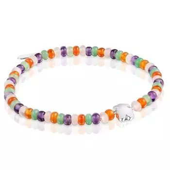 Браслет Tous Bold Motif Elastic Bear Motif, серебро/аметист/халцедон