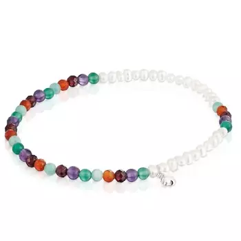 Браслет Tous Bold Motif Elastic Bear Motif, серебро/жемчуг/аметист/родолит/амазонит/сердолик