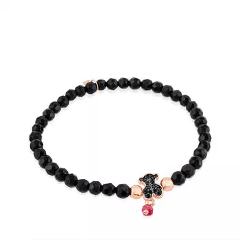 Браслет Tous Motif Rose Vermeil Silver With Spinels And Faceted Onyx, черный