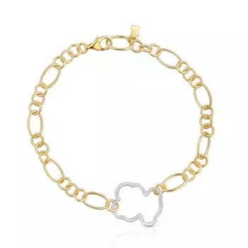 Браслет Tous New Silueta Two-tone Bear Chain, позолоченное серебро/серебро