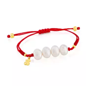 Браслет Tous Vermeil Silver Tous Nudos With Pearls, позолоченное серебро/жемчуг/красный