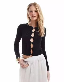 Brave Soul - Черный кардиган в рубчик с пуговицами спереди