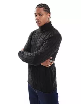 Brave Soul – черный толстый свитер с высоким воротником свободного кроя косой вязки