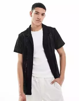 Brave Soul - рубашка с короткими рукавами черного цвета с текстурированным узором свободной вязки