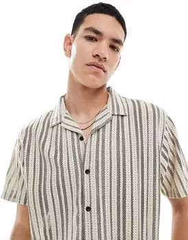 Brave Soul - рубашка с короткими рукавами цвета экрю с черными полосками