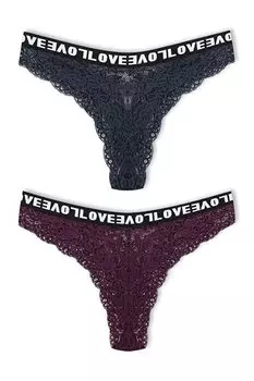Бразильские кружевные эластичные женские трусики с высокой талией LOVE, 2 предмета HNX, темно-сине-фиолетовый