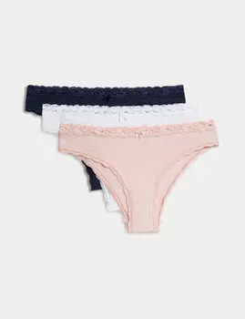 Бразильские трусики из 3 пар хлопка с высоким содержанием хлопка Marks & Spencer