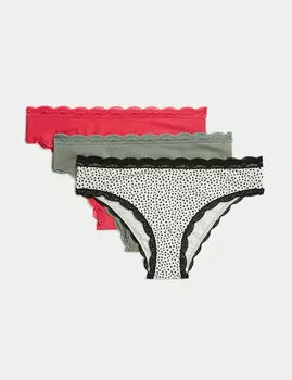 Бразильские трусики из 3 пар хлопка с высоким содержанием хлопка Marks & Spencer, черный микс