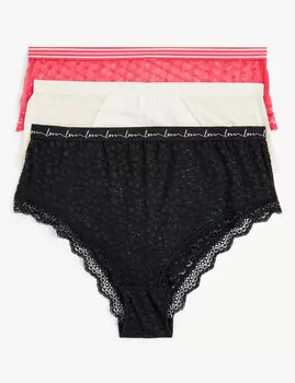 Бразильские трусики из 3 штук с кружевом и сеткой с высокой талией Marks & Spencer