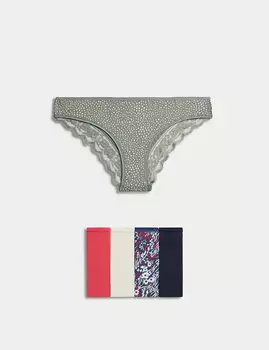 Бразильские трусики с хлопковым принтом, 5 шт. Marks & Spencer, ярко-розовый