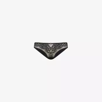Бразильские трусики-стрейч из нежно-желтого кружева Illusion Aubade, черный