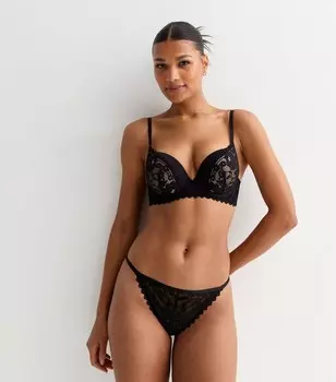 Бразильские трусы танга черного цвета с кружевной вышивкой и вышивкой New Look, черный