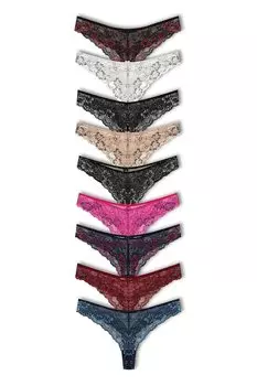 Бразильские женские трусики-стринги с двойным цветным кружевом и высокой талией, 9 шт. в упаковке HNX
