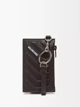 Брелок для карт из кожи с тиснением логотипа Balenciaga, черный