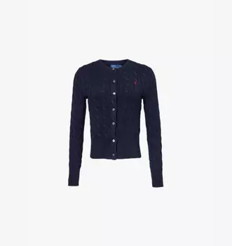 Бренд-Вышивка косы-вязаный-узор хлопковый кардиган Polo Ralph Lauren, синий
