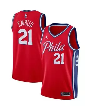 Брендовая мужская футболка joel embiid red philadelphia 76ers 2020/21 swingman jersey - statement edition Jordan, красный