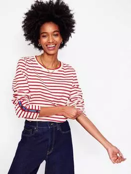 Бретонский топ в полоску с манжетами на пуговицах Boden, цвет Red/Ivory