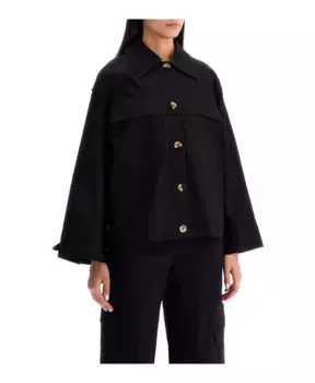 Брезентовый жакет в клетку с фактурным узором Ganni, черный