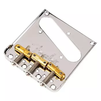 Бридж Fender 3-Saddle Tele с компенсированными седлами из латуни Bullet 0990808000 3-Saddle Tele Bridge with Compensated Bullet Saddles 0990808000