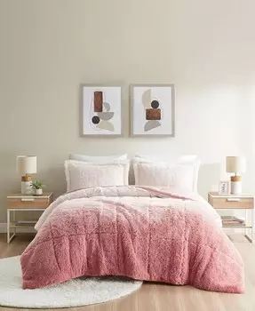 Brielle Ombre Shaggy Faux Fur 2 шт. Комплект одеял, Twin/Twin XL Intelligent Design, розовый