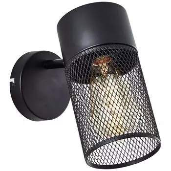 BRILLIANT черный настенный светильник KAMOLO| современный настенный светильник с решетчатым плафоном и розеткой E27 макс. 40 Вт | металл