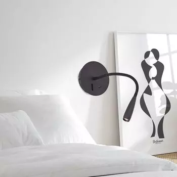 BRILLIANT Jutta Светодиодный настенный светильник с гибким кронштейном и выключателем, песочно-черный USB