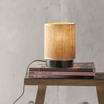 BRILLIANT Настольный светильник ANIELA | Настольная лампа с черным основанием и бежевым льняным абажуром | Розетка E27 макс. 40 Вт | Металл/лен, коричневый