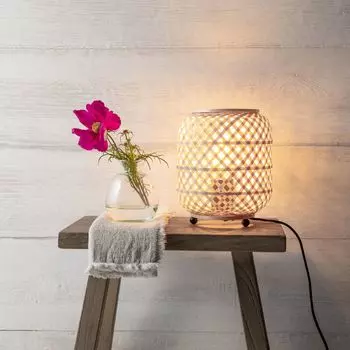 BRILLIANT Настольный светильник MESA | декоративная настольная лампа Nature со шнуровым промежуточным выключателем | Высота 22 см и диаметр 18 см | Розетка E27 макс. 40 Вт | Бамбук/Металл | темно коричневый, бежевый